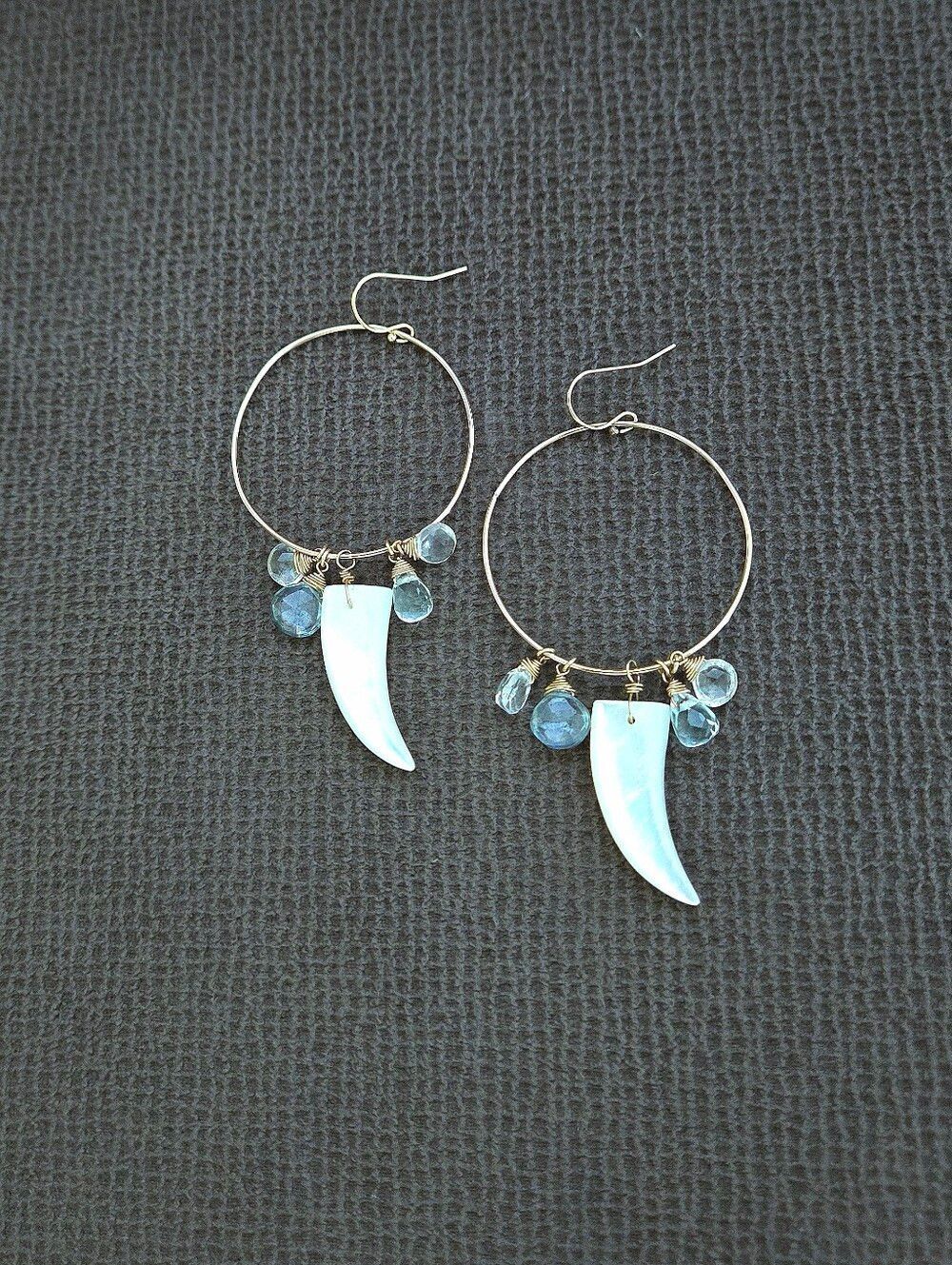 Open Gold💛 Circle⭕️ Earrings with Mother of Pearl Horn📯 and Gemstones💎